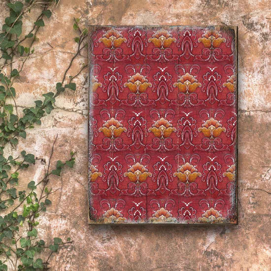Red and Gold Rustic Wooden Wall Art by G. DeBrekht - Floral Ornamental Decor - 95015B
