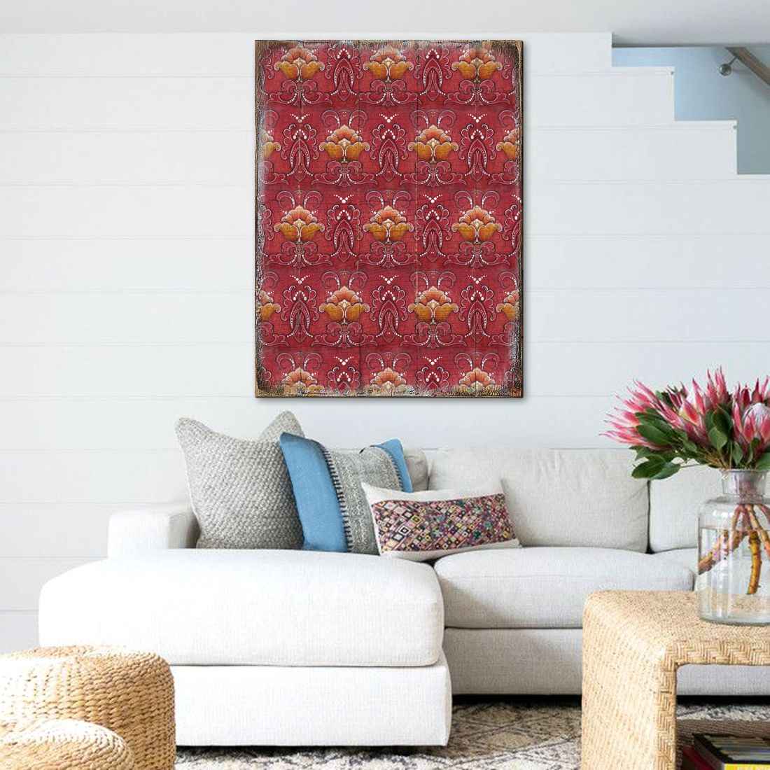 Red and Gold Rustic Wooden Wall Art by G. DeBrekht - Floral Ornamental Decor - 95015B