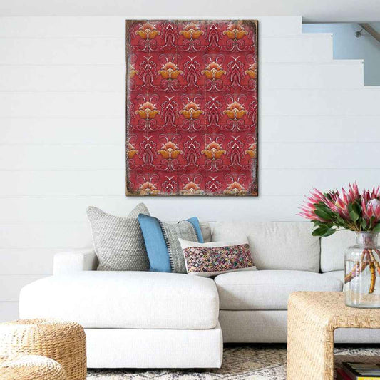 Red and Gold Rustic Wooden Wall Art by G. DeBrekht - Floral Ornamental Decor - 95015B