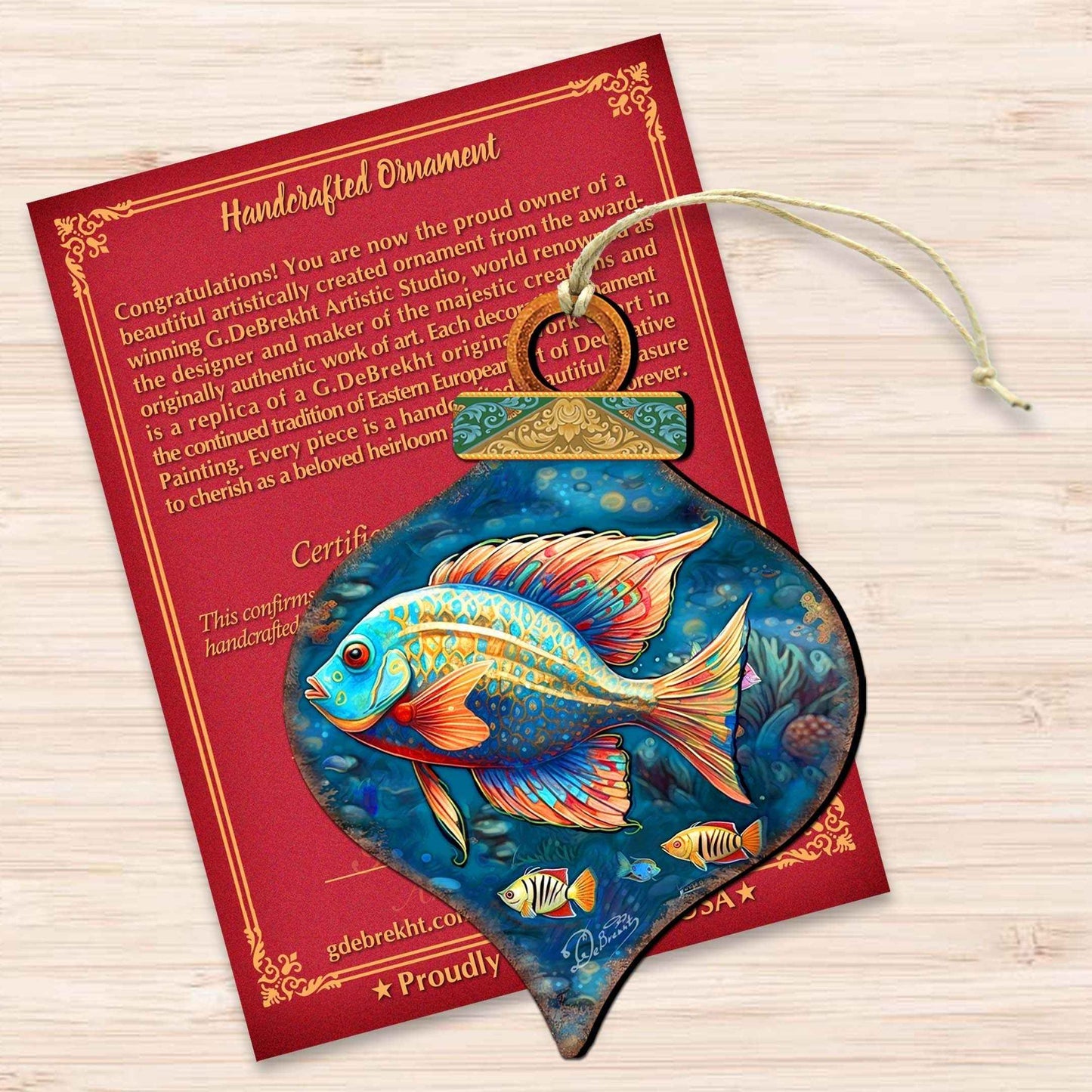 Holiday Coastal Ornaments - Exotic Fish Wooden Ornaments by G. Debrekht Coastal Holiday Decor - 8688179