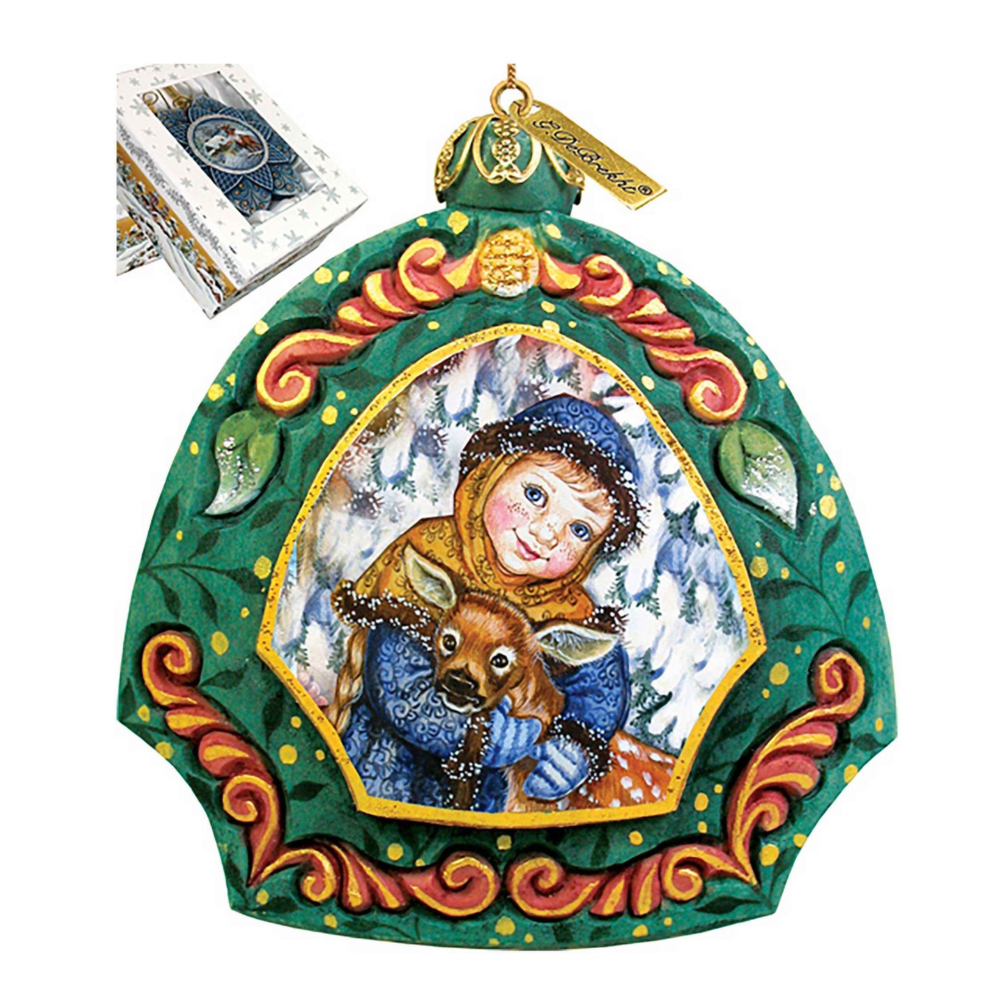 Girl with Deer Sculpted Hand-Painted Christmas Ornament by G. DeBrekht - Christmas Decor - 6102821