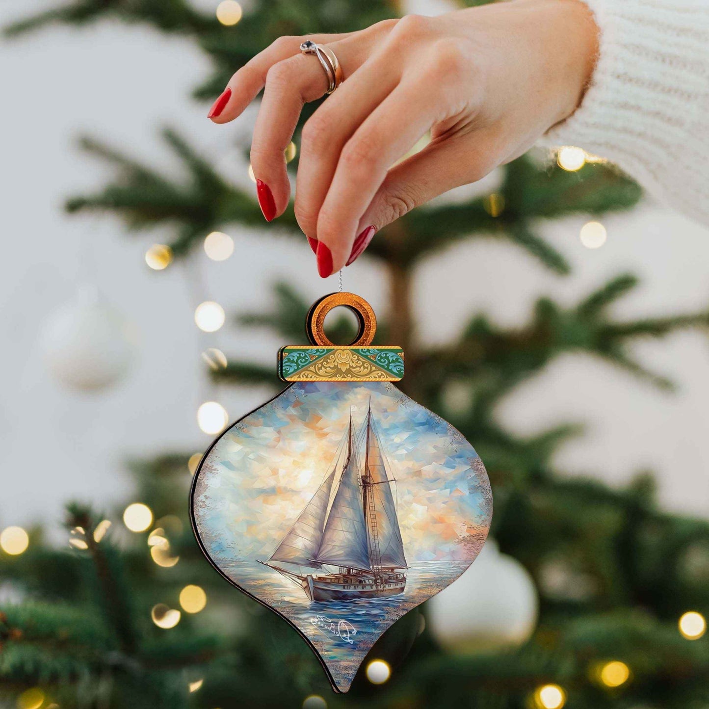 Holiday Coastal Ornaments - Sailboat Symphony Wooden Ornaments by G.Debrekht Coastal Holiday Decor - 8688172