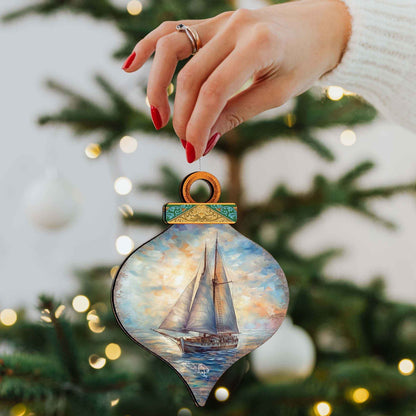Holiday Coastal Ornaments - Sailboat Symphony Wooden Ornaments by G.Debrekht Coastal Holiday Decor - 8688172