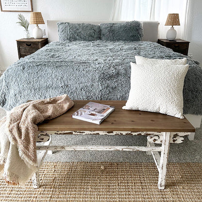 Distressed White Finish Wooden Bench
