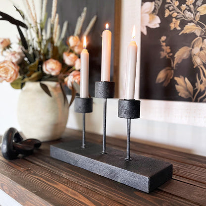 Distressed Black Metal Candle Holder