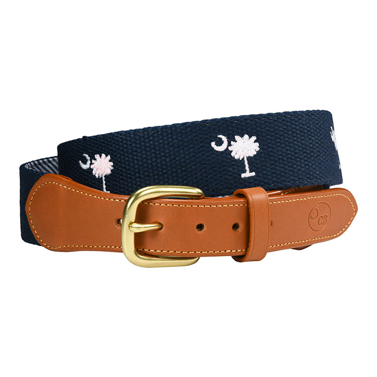 SC State Flag Belt Palmetto Moon on Cotton Web
