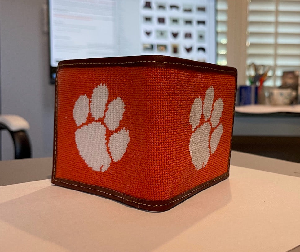 Clemson University Tiger Paw Needlepoint Wallet