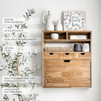 Rustic Oak Wood Fold Down Shelf