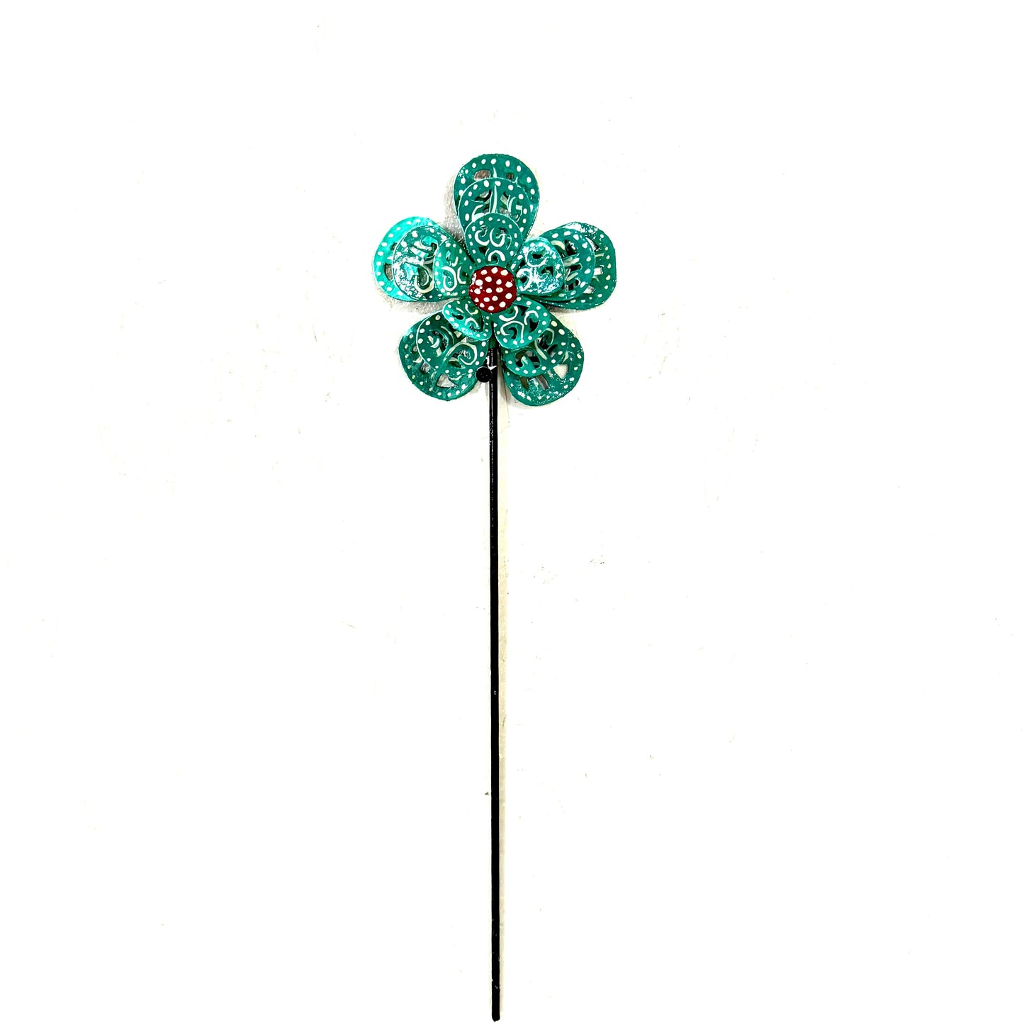 3-D Turquoise And Red Flower Garden Stake