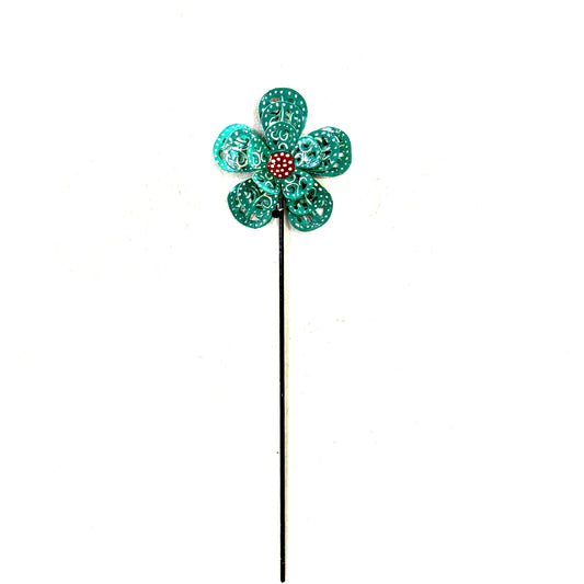 3-D Turquoise And Red Flower Garden Stake