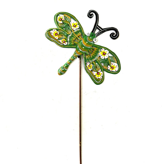 Green Floral Dragonfly Garden Stake
