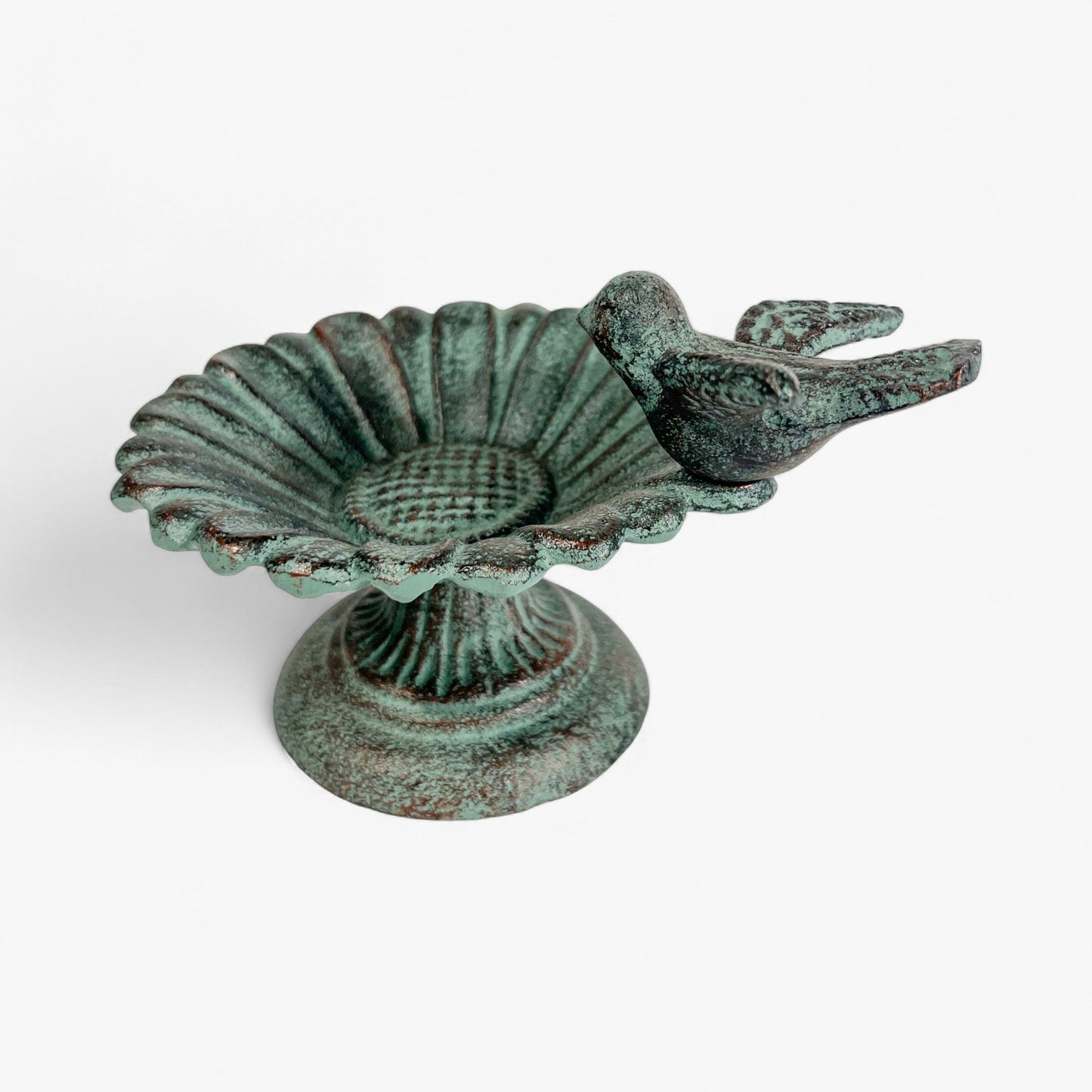 Sunflower Bird Bath and Feeder, Verdigris Cast Iron Pedestal