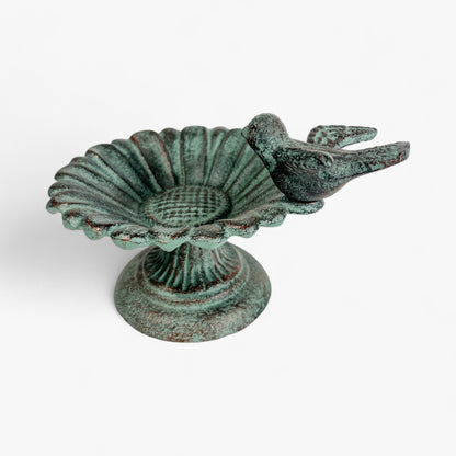 Sunflower Bird Bath and Feeder, Verdigris Cast Iron Pedestal