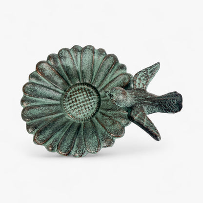 Sunflower Bird Bath and Feeder, Verdigris Cast Iron Pedestal