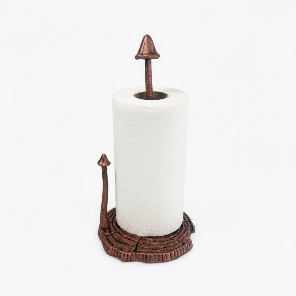 Mushroom Paper Towel Holder, Rustic Copper Cast Iron Kitchen Decor