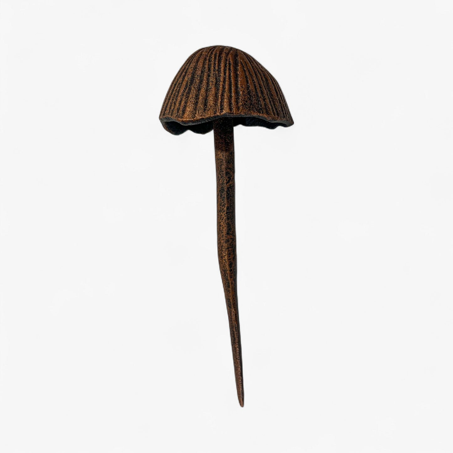 Mushroom Garden Stakes, Cast Iron Set of 2, Aged Copper Finish