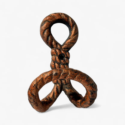 Nautical Rope Wall Hooks, Cast Iron Set of 2, White and Copper