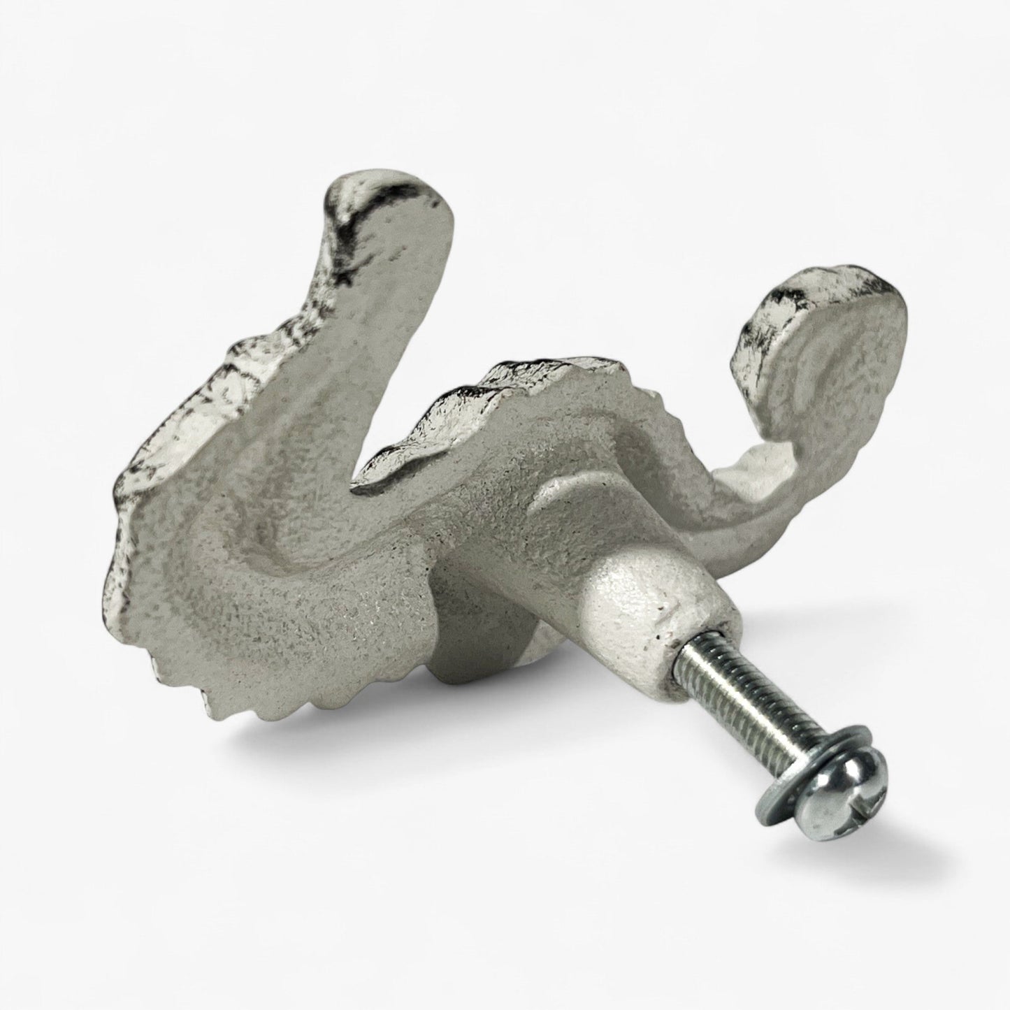 Seahorse Drawer Pull, Distressed White Cast Iron Cabinet Knob
