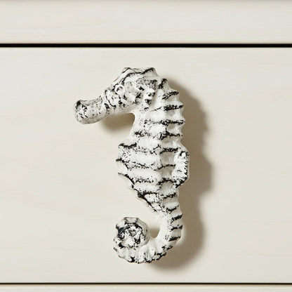 Seahorse Drawer Pull, Distressed White Cast Iron Cabinet Knob