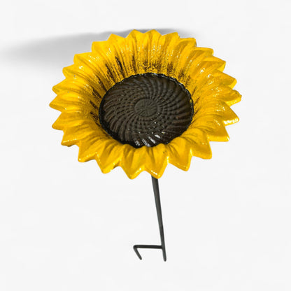Sunflower Bird Feeder and Bath, Yellow Cast Iron Garden Stake