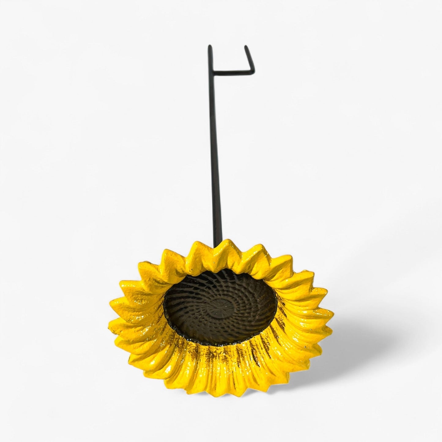 Sunflower Bird Feeder and Bath, Yellow Cast Iron Garden Stake