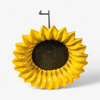 Sunflower Bird Feeder and Bath, Yellow Cast Iron Garden Stake