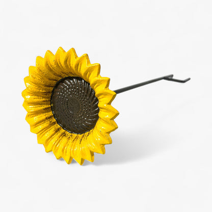 Sunflower Bird Feeder and Bath, Yellow Cast Iron Garden Stake