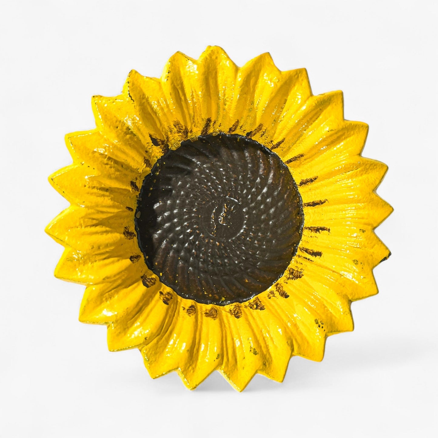 Sunflower Bird Feeder and Bath, Yellow Cast Iron Garden Stake