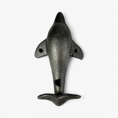 Dolphin Tail Wall Hook, Cast Iron Natural Finish for Keys or Towels