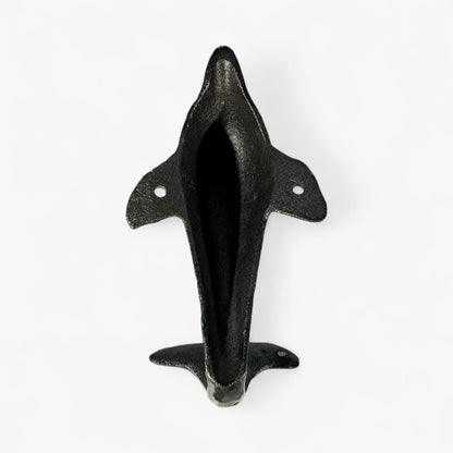 Dolphin Tail Wall Hook, Cast Iron Natural Finish for Keys or Towels