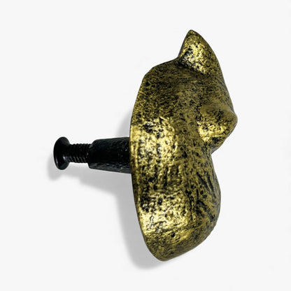 Fox Head Drawer Knob, Gold Cast Iron Cabinet Pull Hardware