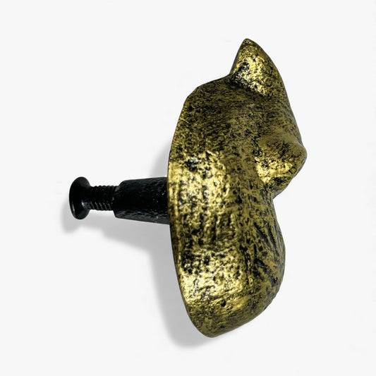 Fox Head Drawer Knob, Gold Cast Iron Cabinet Pull Hardware