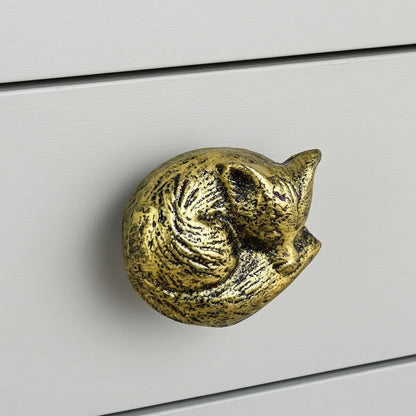 Fox Head Drawer Knob, Gold Cast Iron Cabinet Pull Hardware
