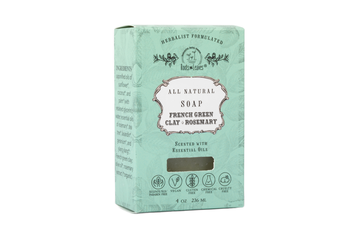Organic Vegan French Green Clay + Rosemary Bar Soap