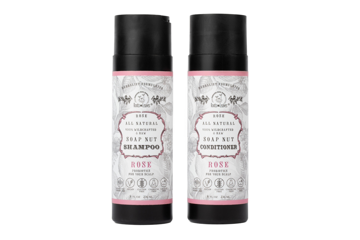 All Natural Soapnut Shampoo and Conditioner Set - ROSE- wild fermented probiotics for your scalp