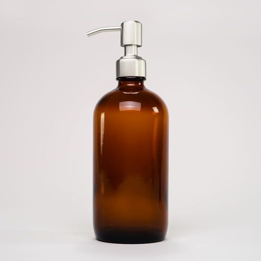 16 oz Amber Glass Keeper Bottle | Stainless Steel Pump
