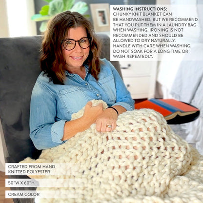 Soft Chunky Knitted Cream Throw Blanket