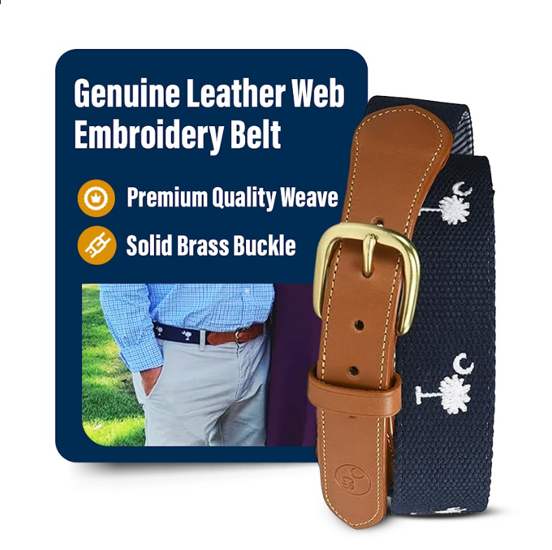 SC State Flag Belt Palmetto Moon on Cotton Web