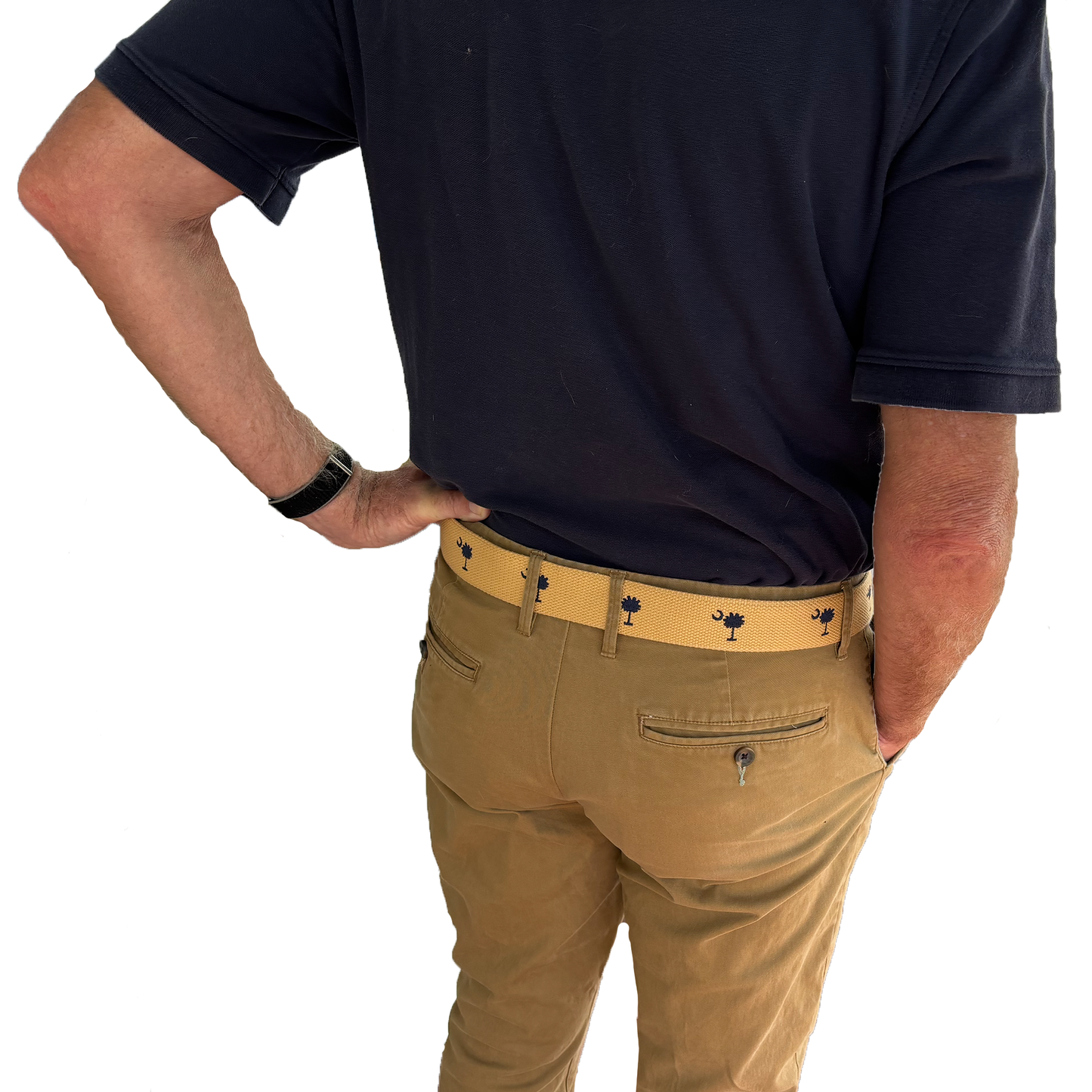 SC State Flag Palmetto Moon Belt Beige Navy Blue Embroidered Woven Web Award Winning Design