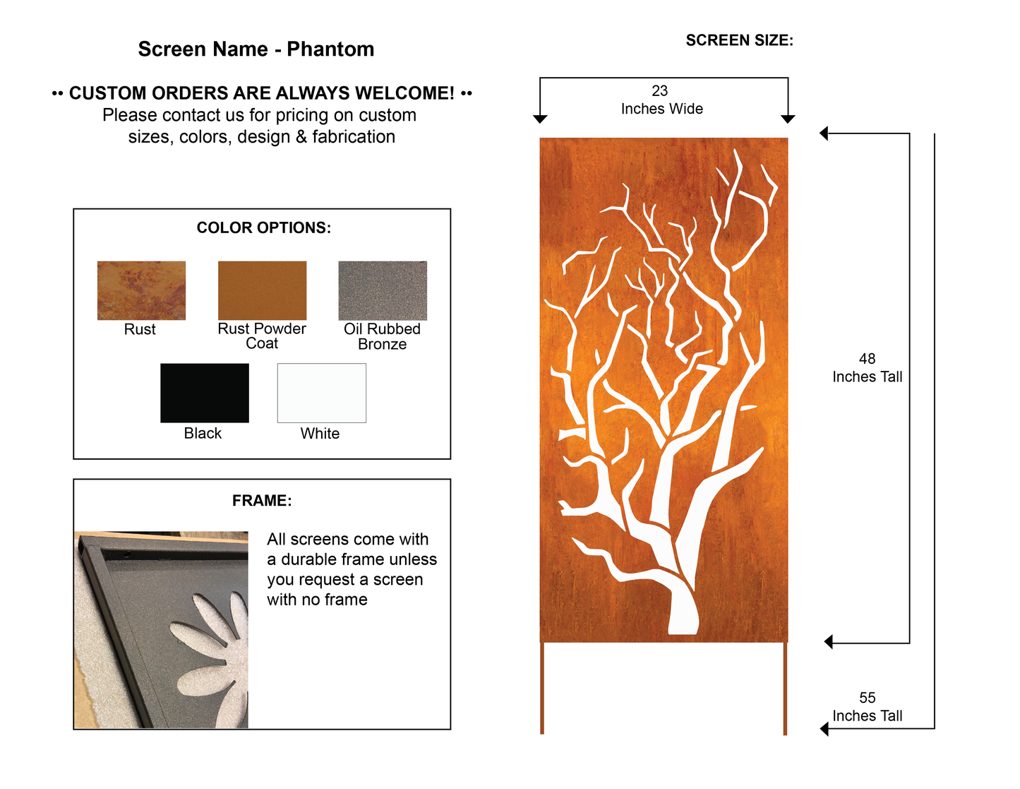Privacy Panels Outdoor or Outdoor Metal Wall Art (46" Inch)