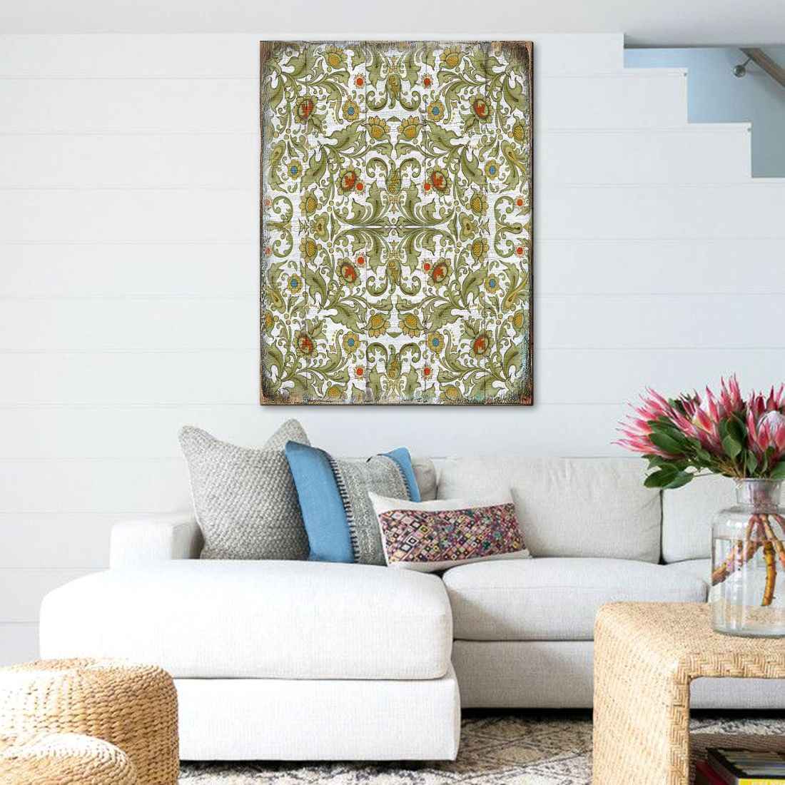 Gold and Green Floral Rustic Wooden Wall Art by G. DeBrekht - Floral Ornamental Decor - 95011B