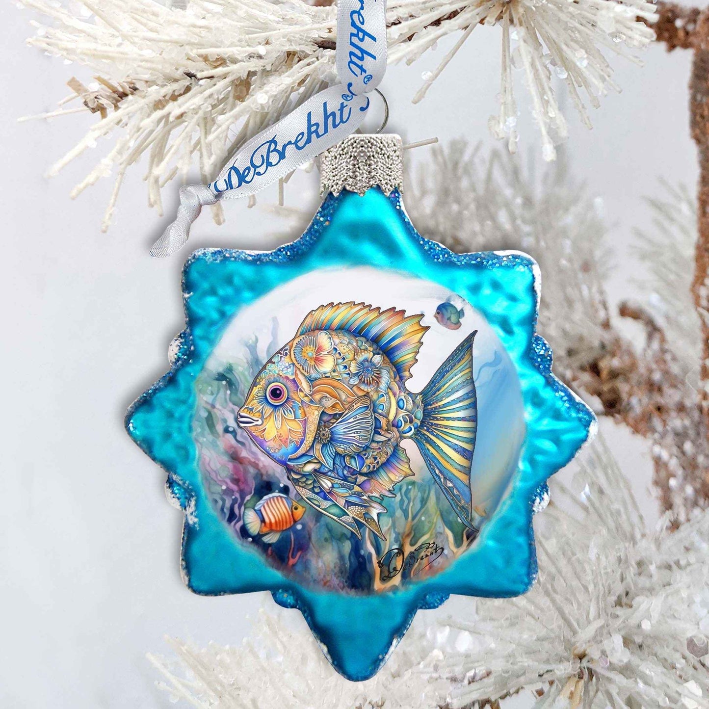 Holiday Coastal Ornament - Blue Fish Keepsake Glass Ornaments by G. Debrekht - Coastal Holiday Decor - 777399