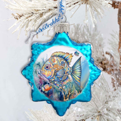 Holiday Coastal Ornament - Blue Fish Keepsake Glass Ornaments by G. Debrekht - Coastal Holiday Decor - 777399