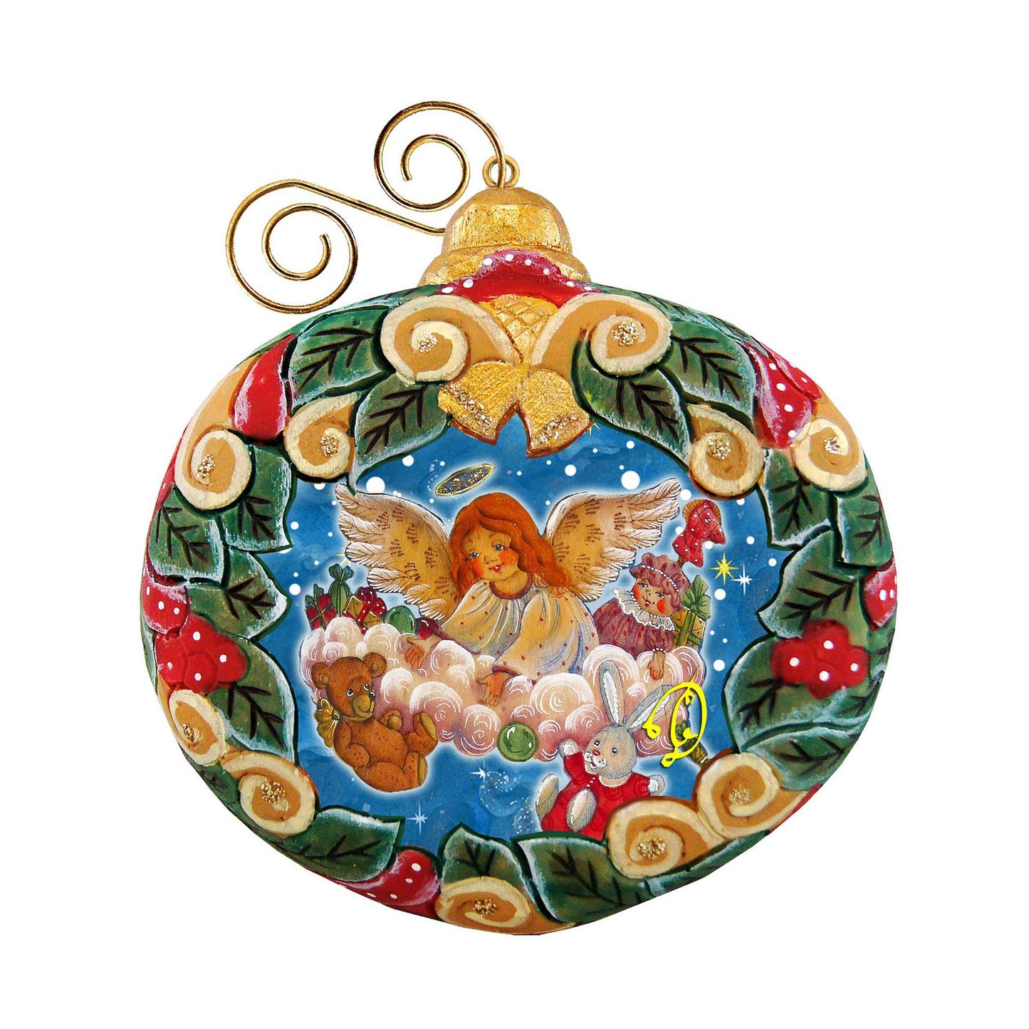 Angel's Gift Wreath Sculpted Hand-Painted Christmas Ornament by G. DeBrekht - Nativity Holiday Decor - 610314