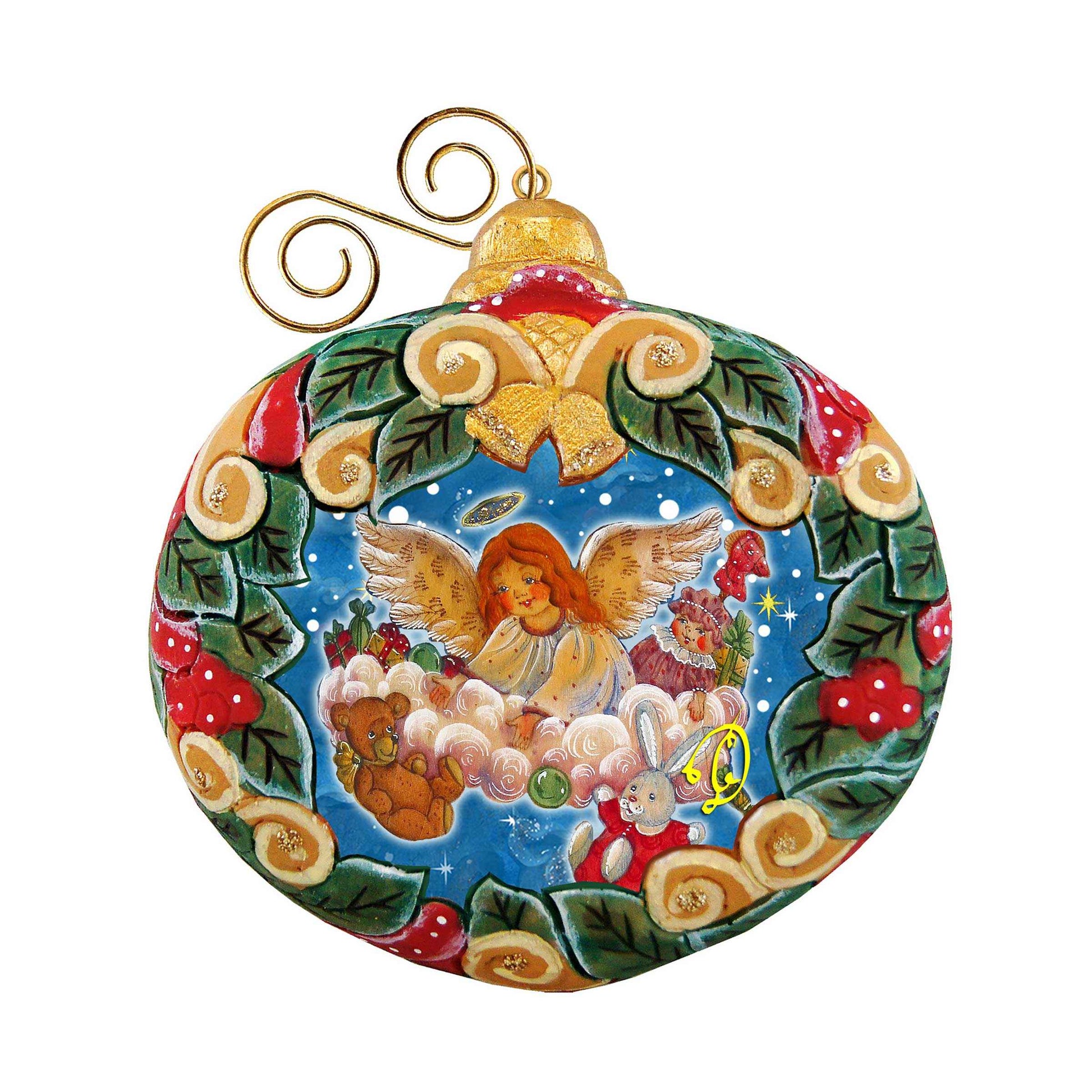 Angel's Gift Wreath Sculpted Hand-Painted Christmas Ornament by G. DeBrekht - Nativity Holiday Decor - 610314