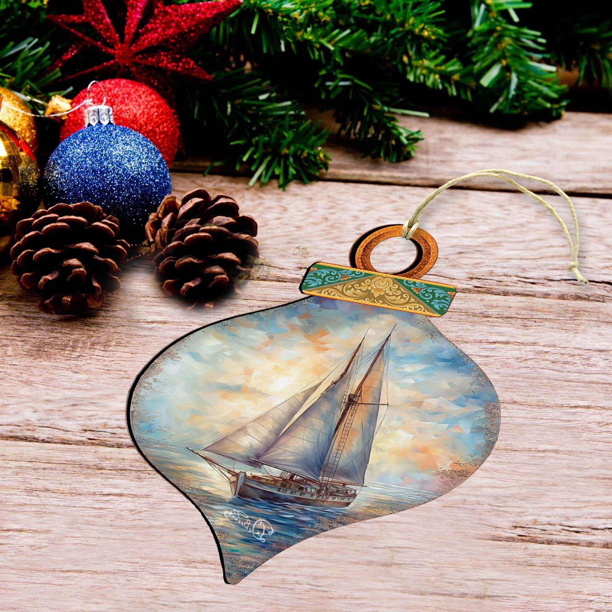 Holiday Coastal Ornaments - Sailboat Symphony Wooden Ornaments by G.Debrekht Coastal Holiday Decor - 8688172