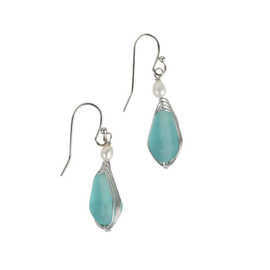 Aqua Pearl Silver Drop Earrings