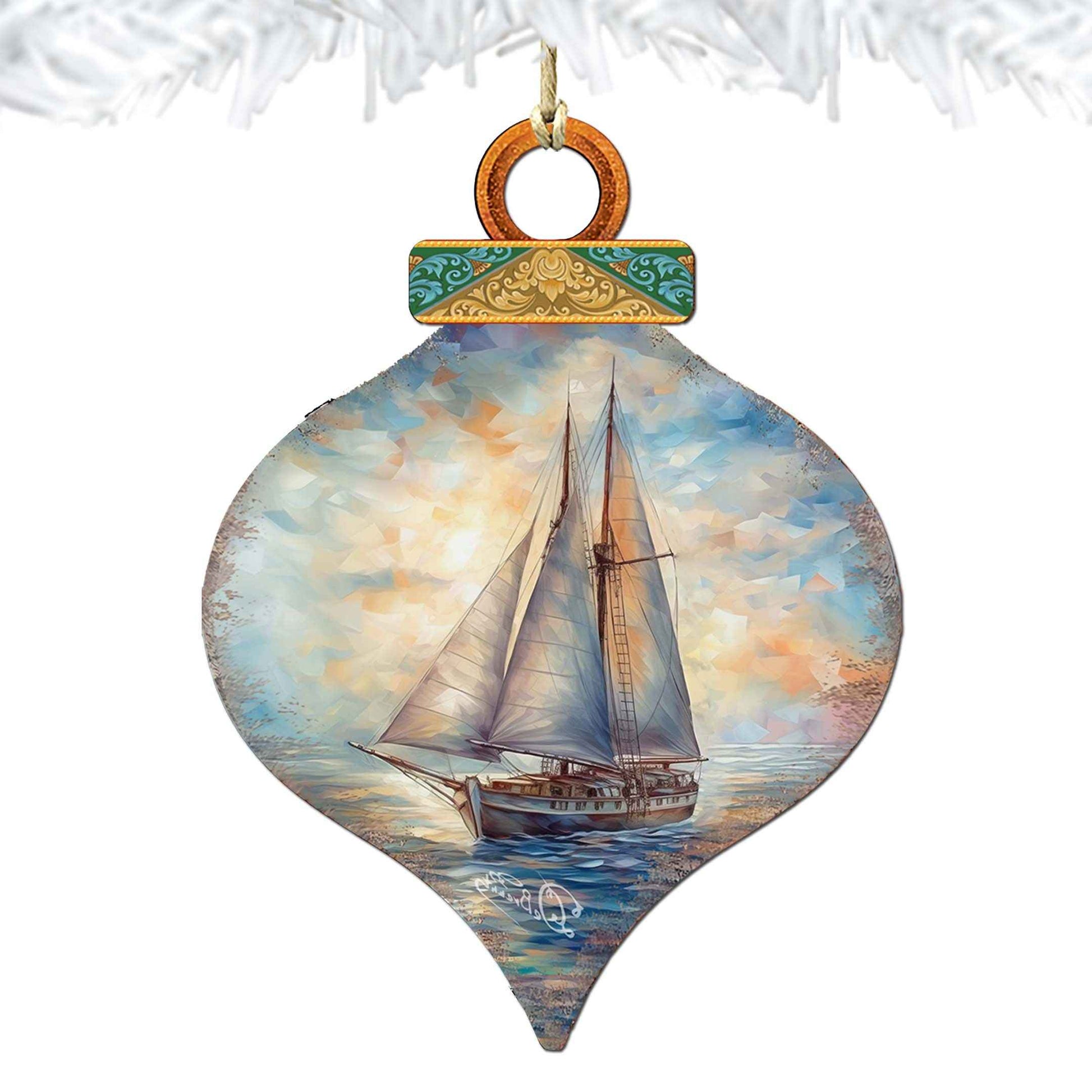 Holiday Coastal Ornaments - Sailboat Symphony Wooden Ornaments by G.Debrekht Coastal Holiday Decor - 8688172