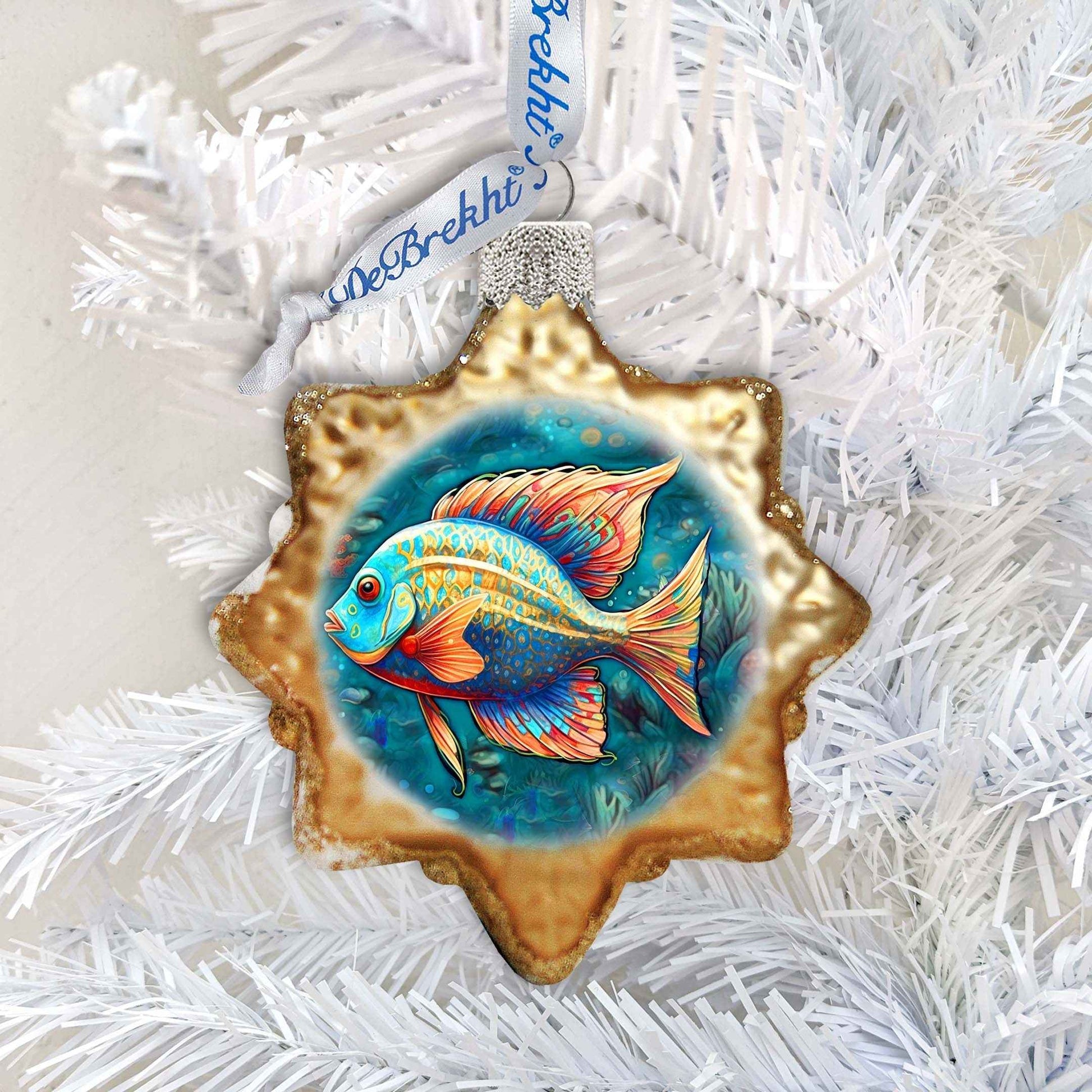 Holiday Coastal Ornament - Ocean Fish Keepsake Glass Ornaments by G. Debrekht - Coastal Holiday Decor - 777405