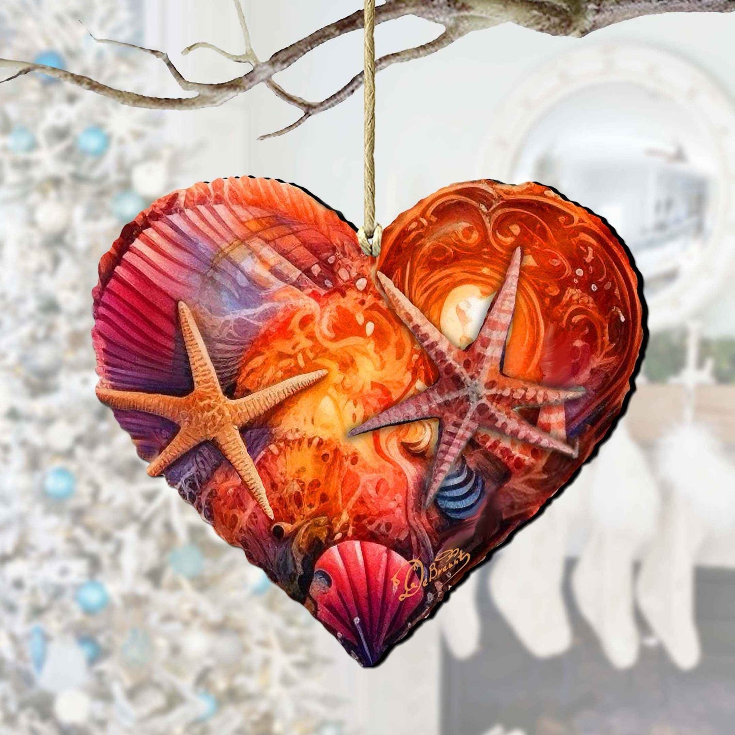 Holiday Coastal Ornaments - Coastal Heart Wooden Ornaments by G.Debrekht Coastal Holiday Decor - 8688199